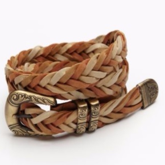 Free People Accessories - Free People Zalie Braided Leather Belt Brown Long